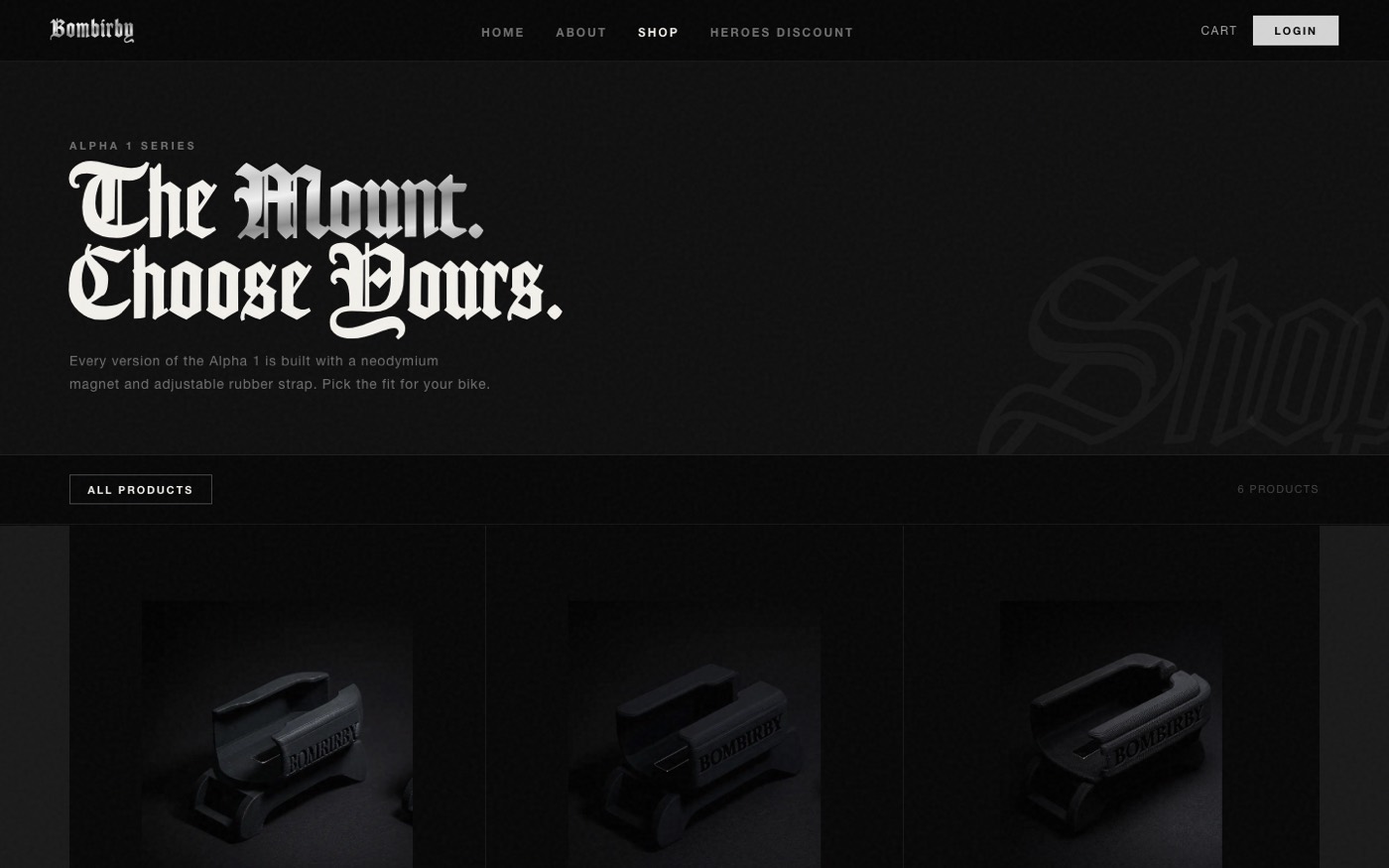Bombirby online shop — product page with the Alpha 1 Series mounts